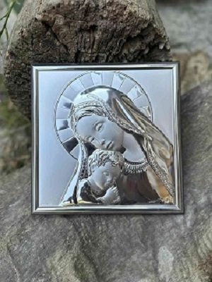 Срібна ікона Матір Божа з Ісусиком (код 95081) 21*21 см 95081 фото