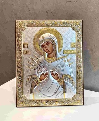Семистрільна срібна ікона Божої Матері (Р-5 006 GK) 15x20 см Р-5 006 GK фото