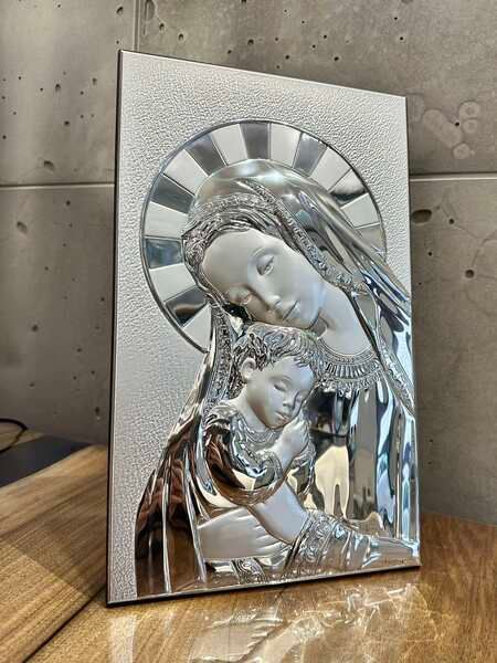 Срібна ікона Матір Божа з ісусиком (35G35412) 23x37 см 35G35412 фото