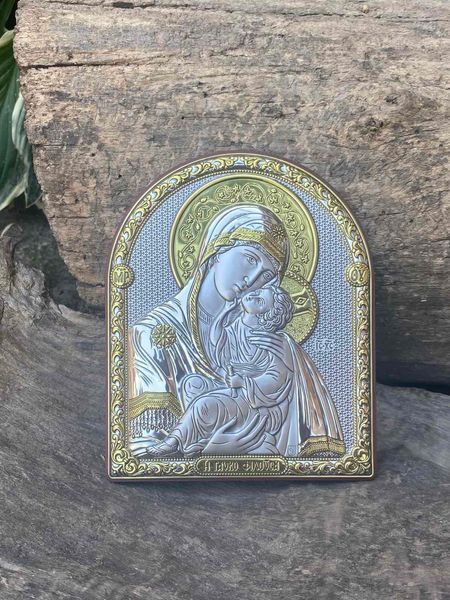 Серебряная икона Божией Матери Сладкое Целование (код C750 B1600) 14*17,5 см C750 B1600 фото