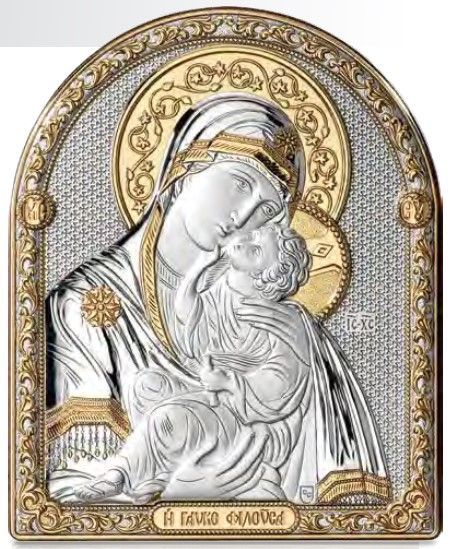 Срібна ікона Божої Матері Солодке Цілування (код C750 B1600) 14*17,5 см C750 B1600 фото