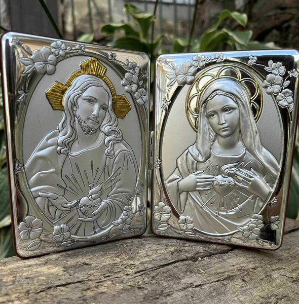 Вінчальні ікони в срібному окладі Ісус та Божа Матір (код C738 B710-713) 20,5*14 см C738 B710-713 фото