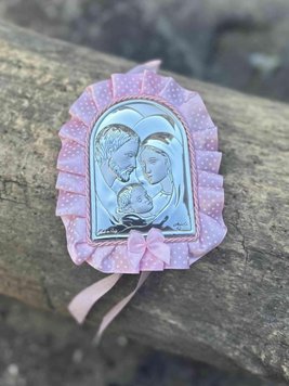 Икона серебряная детская Святое Семейство (код 83952 R) розовая 83952 R фото