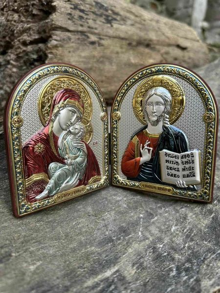 Вінчальні ікони в срібному окладі Ісус та Божа Матір (код C749 B1500-1502) 17,5*10,5 см C749 B1500-1502 фото