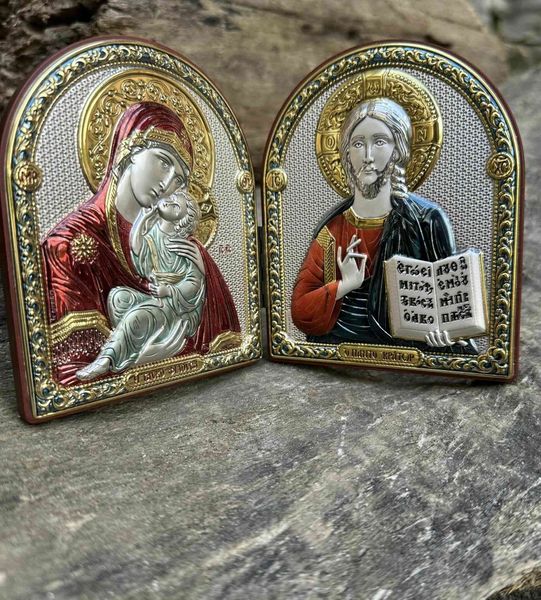 Винчальные иконы в серебряном окладе Иисус и Матерь Божия (код C749 B1500-1502) 17,5*10,5 см C749 B1500-1502 фото