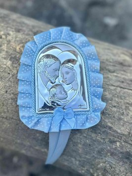 Икона серебряная детская Святое Семейство (код 83952 C) голубая 83952 C фото