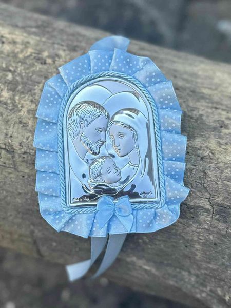 Икона серебряная детская Святое Семейство (код 83952 C) голубая 83952 C фото