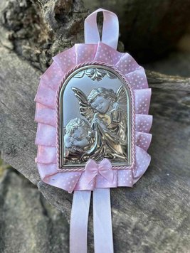 Икона серебряная детская Ангел Хранитель (код 83953 R) розовая 83953 R фото
