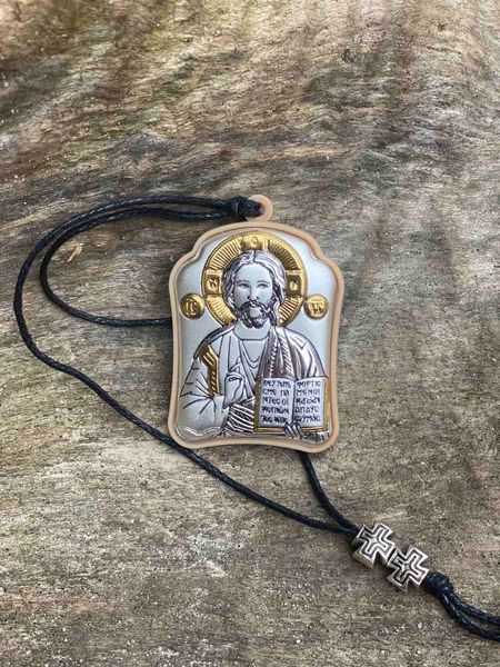 Автомобильная серебряная икона Иисус - Николай (код PA-0 001-003G ) 3*4 см PA-0 001-003G фото