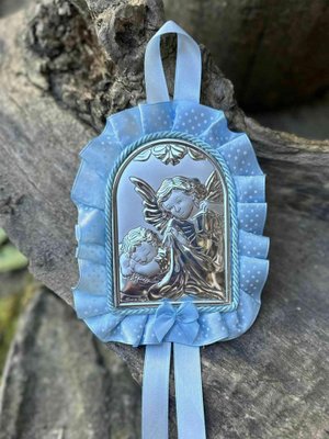 Ікона срібна дитяча Ангел Охоронець (код 83953 С) блакитна 83953 С фото