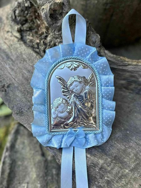 Икона серебряная детская Ангел Хранитель (код 83953 С) голубая 83953 С фото