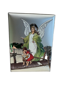 Икона серебряная Ангел Хранитель с детьми (6844 2X COL) 9x13 см 6844 3X COL фото