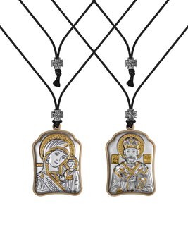 Автомобильная серебряная икона Святой Николай - Матерь Божья (код PA-0 006-006G ) 3*4 см PA-0 006-006G фото