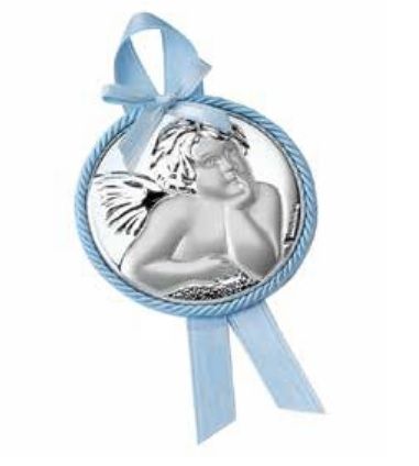 Ікона срібна дитяча Ангел (код 444476) блакитна 444476 фото