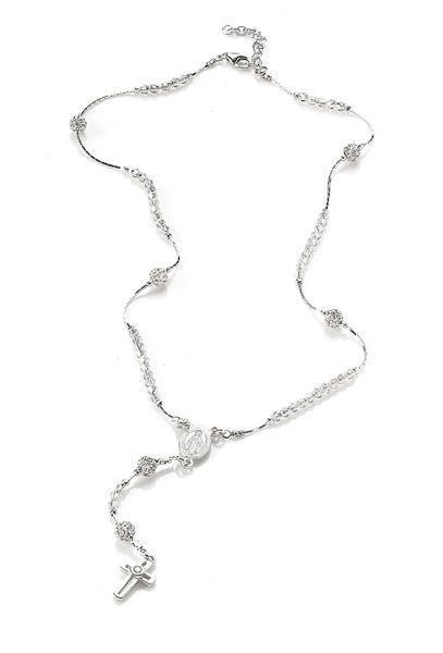 Серебряная вервица с белыми кристаллами Swarovski (код RA 302 R) 41-44 см RA 302 R фото