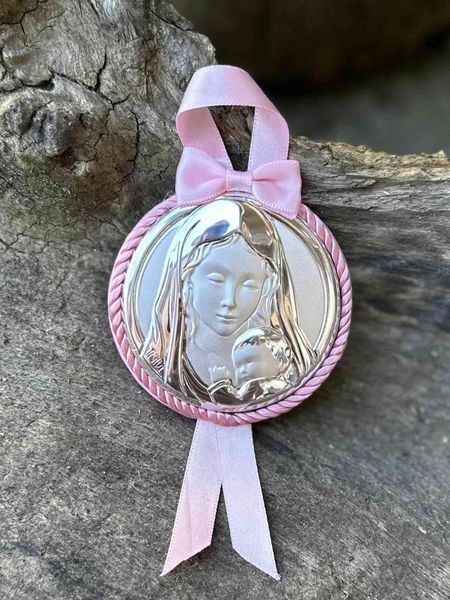 Ікона срібна дитяча Матір Божа (код 444475) рожева 444475 фото