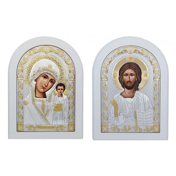 Вінчальна пара срібних ікон Спаситель та Богородиця (код 002) 27,5*20,6 см 002 фото