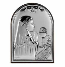 Серебряная иконка "Мое Первое Причастие" для девочки (код 95527) 7*10 см 95527 фото