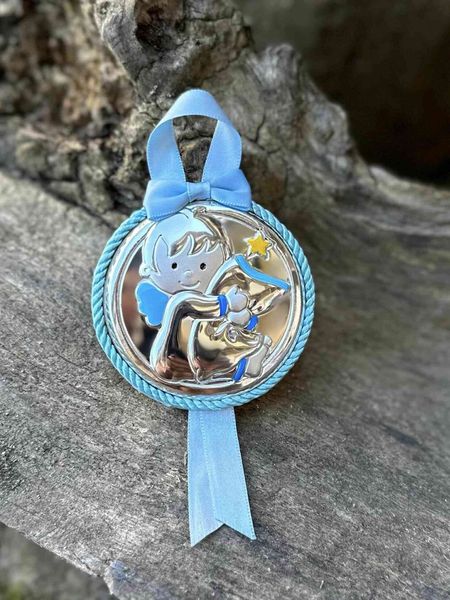 Икона серебряная детская (код 444472) голубая 444472 фото