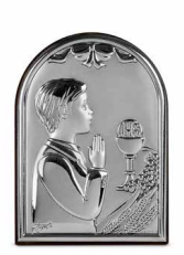 Серебряная иконка "Мое Первое Причастие" для мальчика (код 95528) 7*10 см 95528 фото