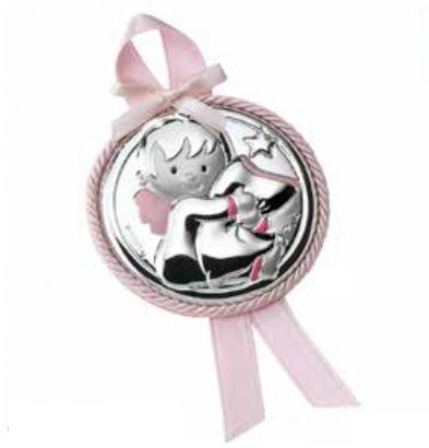 Икона серебряная детская Ангел (код 444473) розовая 444473 фото