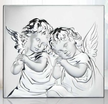 Серебряная икона Ангел Хранитель у ребенка (код 453444) 15,5*14 см 453444 фото