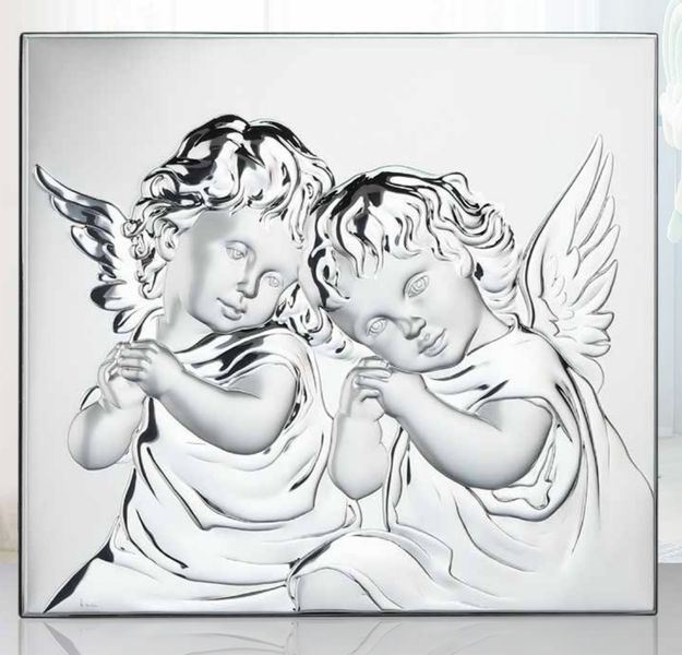 Серебряная икона Ангел Хранитель у ребенка (код 453444) 15,5*14 см 453444 фото