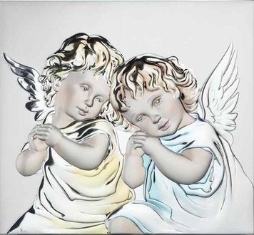 Серебряная икона Ангел Хранитель у ребенка (код 453440) 15,5*14 см 453440 фото