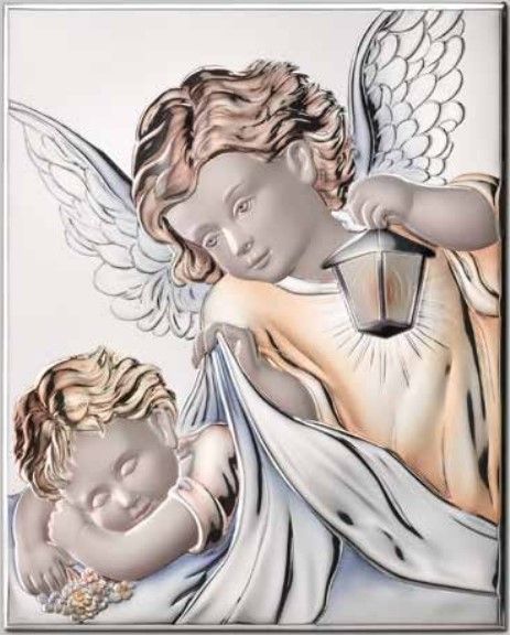 Серебряная икона Ангел Хранитель у ребенка (код 452168) 11,5х14 см 452168 фото