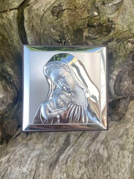 Серебряная икона Матерь Божья с Иисусиком (код PK 3 022 A) 12*12 см PK 3 022 A фото