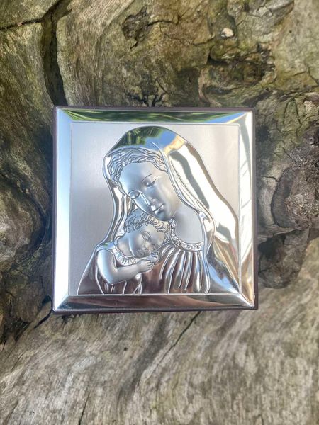 Срібна ікона Матір Божа з Ісусиком (код PK 3 022 A) 12*12 см PK 3 022 A фото