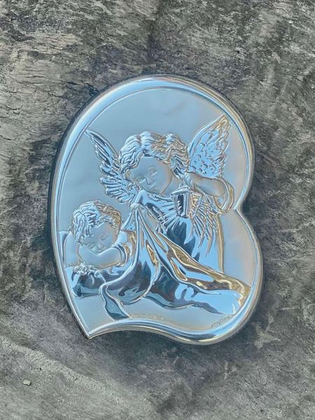 Серебряная икона Ангел Хранитель возле ребенка (код AE 0715 1S ) 8*9,5 см AE 0715 1S фото