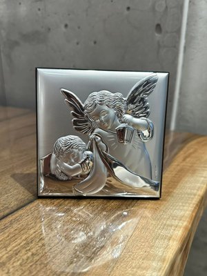 Срібна ікона Ангел Охоронець біля дитини (95073) 11х11 см 95073 фото