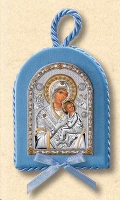 Ікона срібна дитяча Марія з Немовлям (код 18918 ITS) 7*9 см блакитна 18918 ITS фото