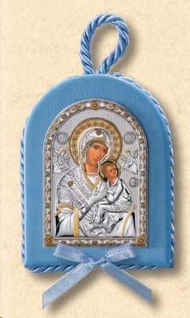 Икона серебряная детская Мария с Младенцем (код 18918 ITS) 7*9 см голубая 18918 ITS фото