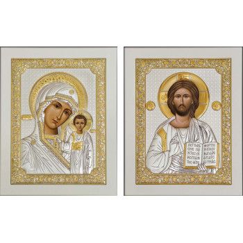 Вінчальна пара срібних ікон Спаситель та Богородиця (код 003) 27,5*20,6 см 003 фото