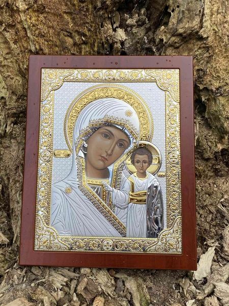 Венчальная пара серебряных икон Спаситель и Богородица (код 004) 27,5*20,6 см 004 фото