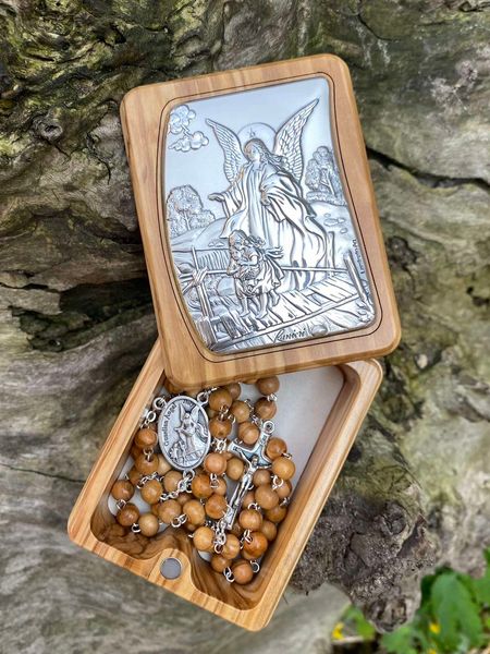 Серебряная деревянная шкатулка с сливкой Ангел Хранитель (код CO 116 AP) 8.5*6.5 см CO 116 AP фото