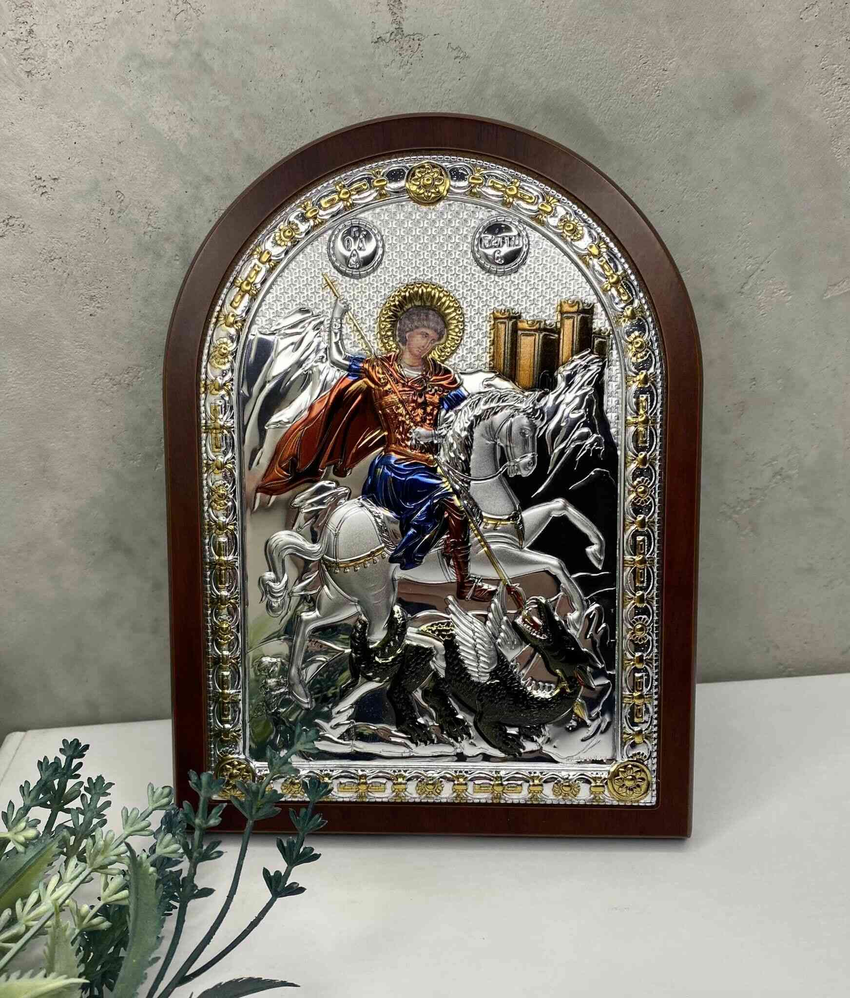 Срібна ікона Святий Георгій Побідоносець (код 21467 CITS) 15*20 см