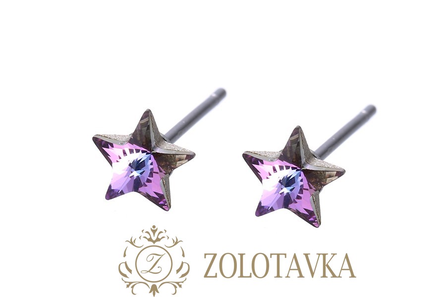 Сережки Східна зірка (код 0420) SWAROVSKI рожеві ювелірна біжутерія родій