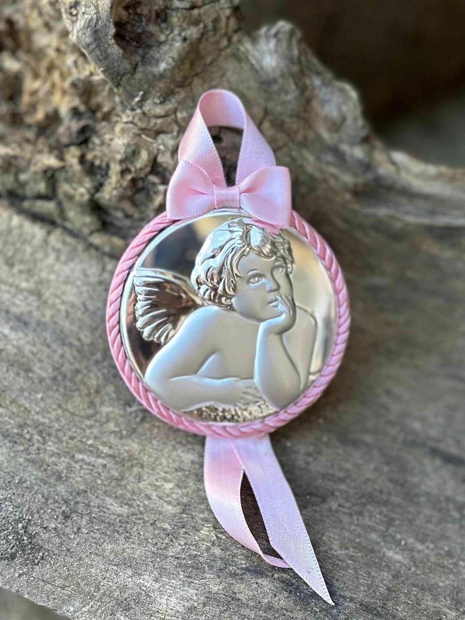Ікона срібна дитяча Ангел (код 444477) рожева