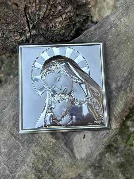 Срібна ікона Матір Божа з Ісусиком (код 95071) 11*11 см