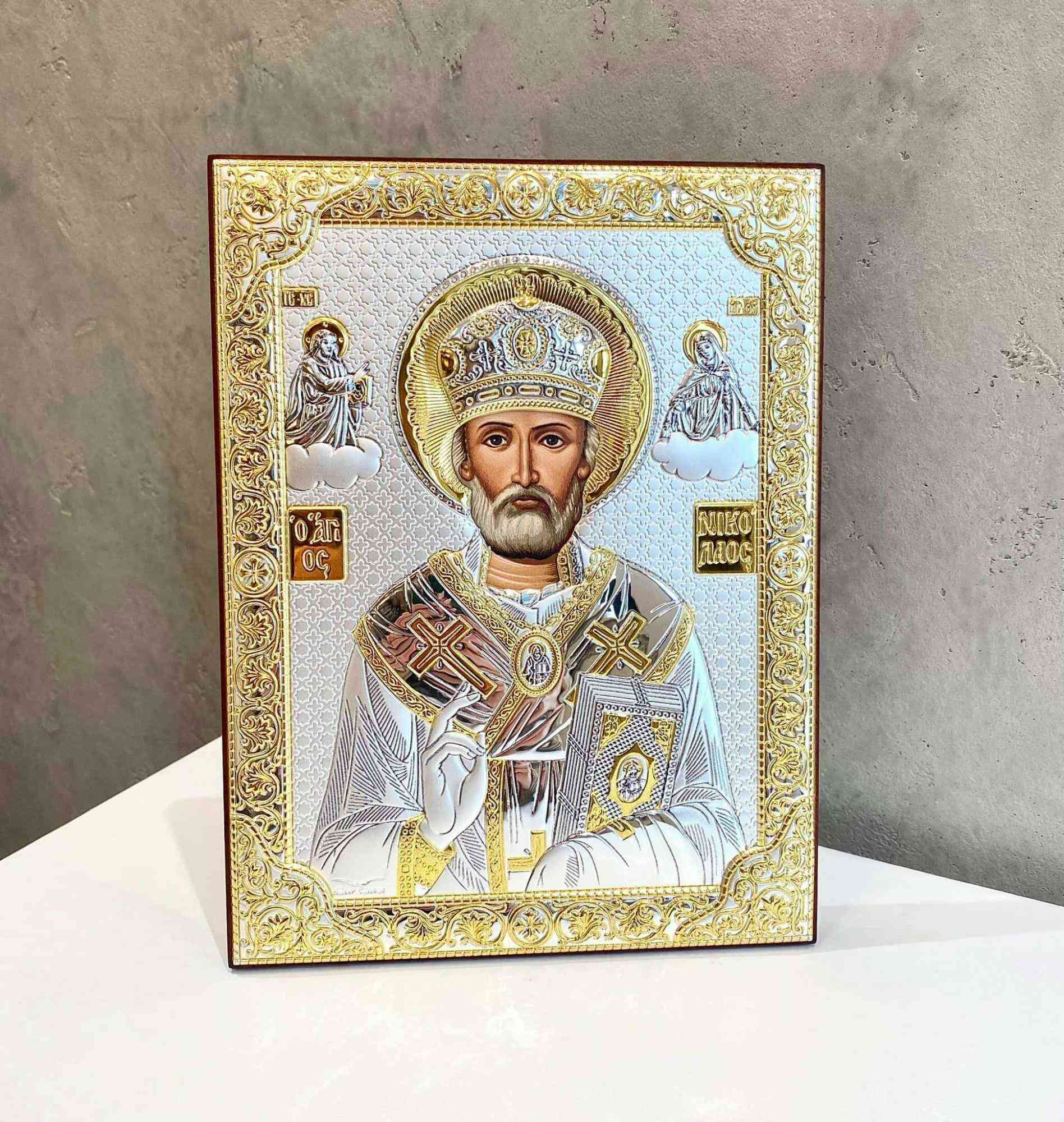 Ікона срібна Миколая Чудотворця (P-5 003 GK) 15x20 см