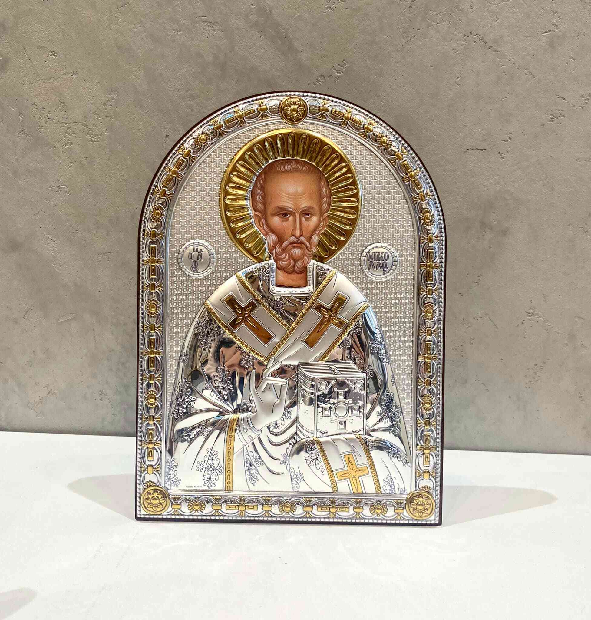 Срібна ікона святого Миколая Чудотворця (21253 АITS) 20*27 см