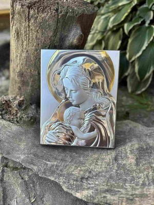 Срібна ікона Матір Божа з Ісусиком (код 453132) 22*27,5 см