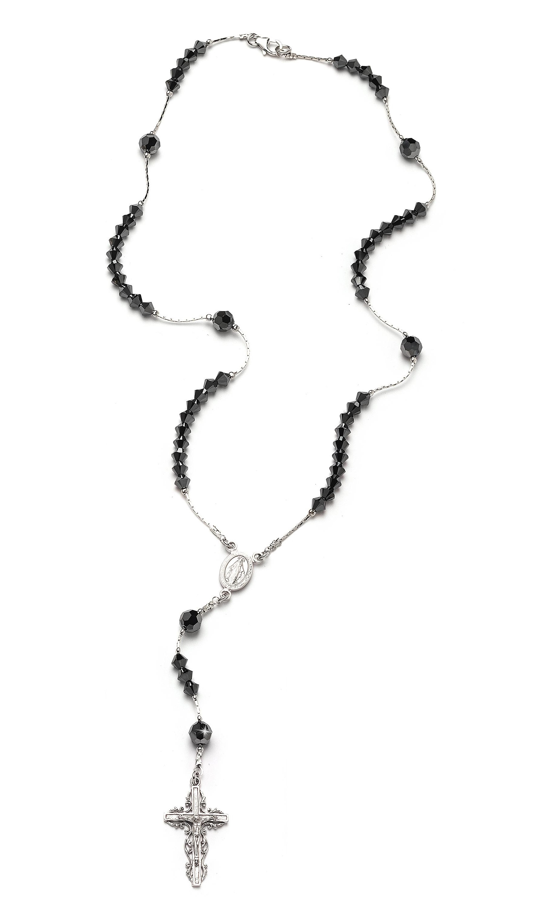 Срібна вервиця з чорними  (код RA 300 R) 44 см