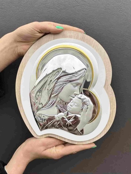 Срібна ікона Матір Божа з Ісусиком (код АЕ 1101 3) 23,5*25,5 см