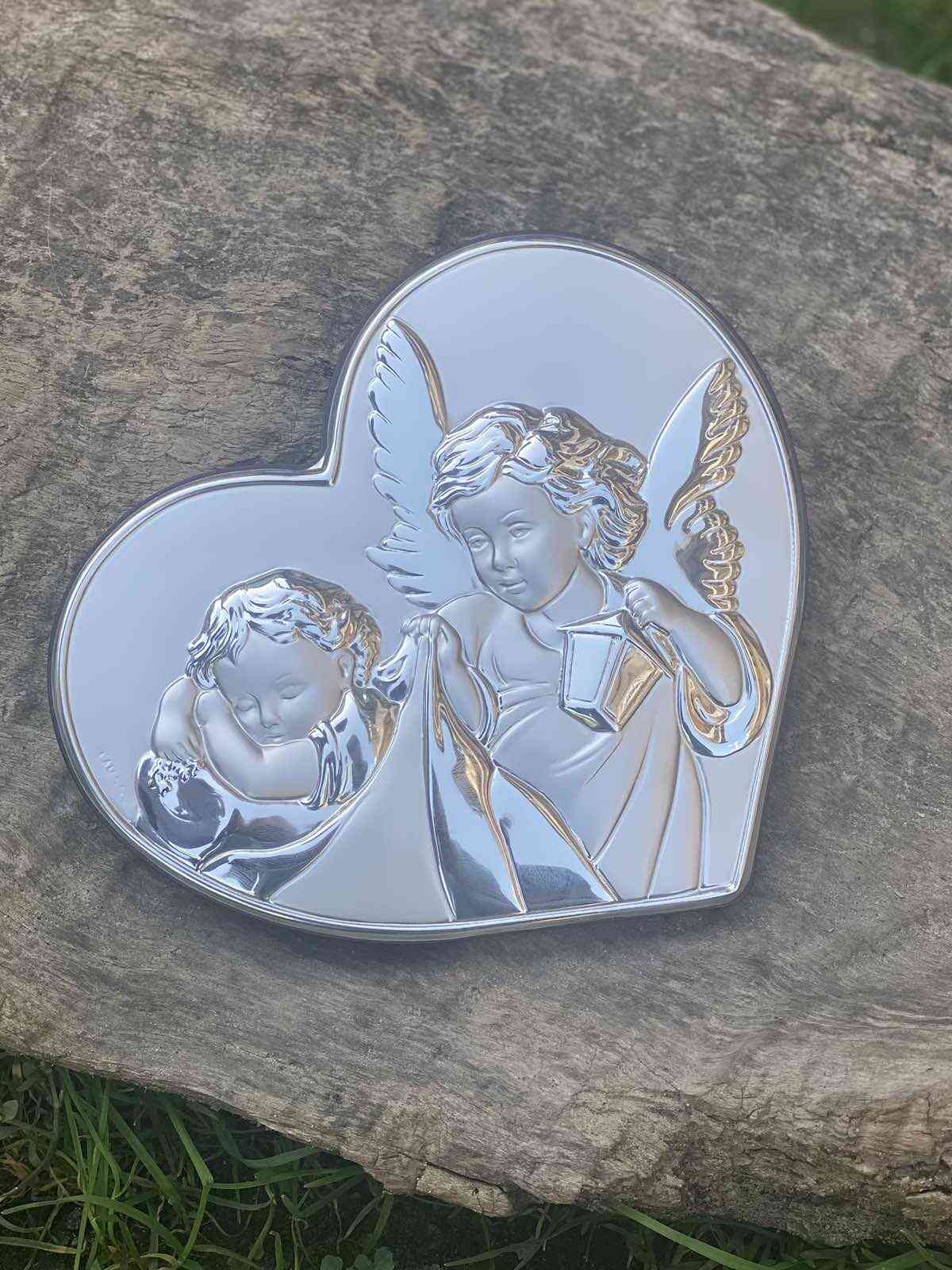 Срібна ікона Ангел Охоронець біля дитини (код 951483 ) 16*14 см
