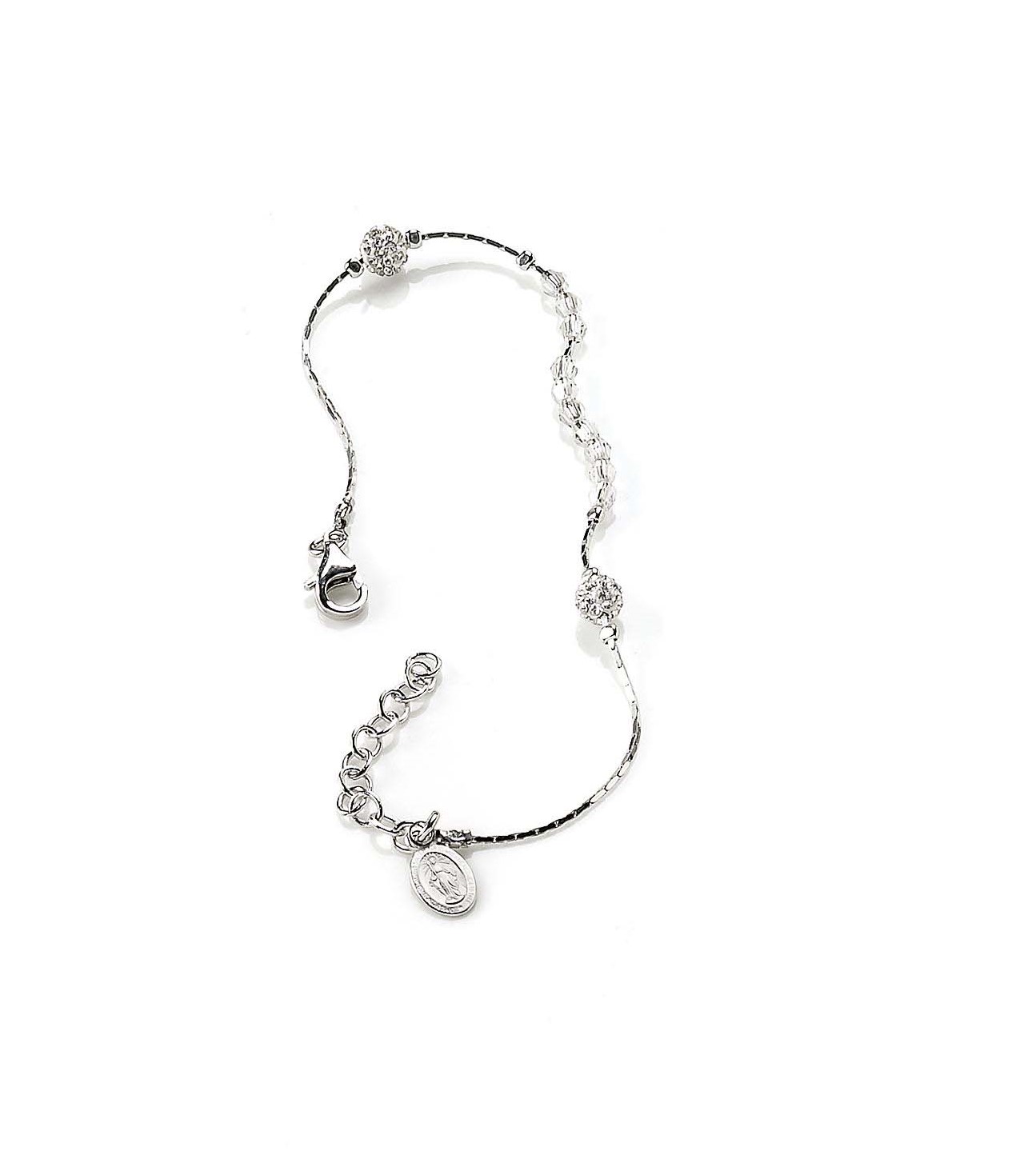Срібний браслет вервиця з білими кристалами Swarovski (код RA 354 R) 17-20 см