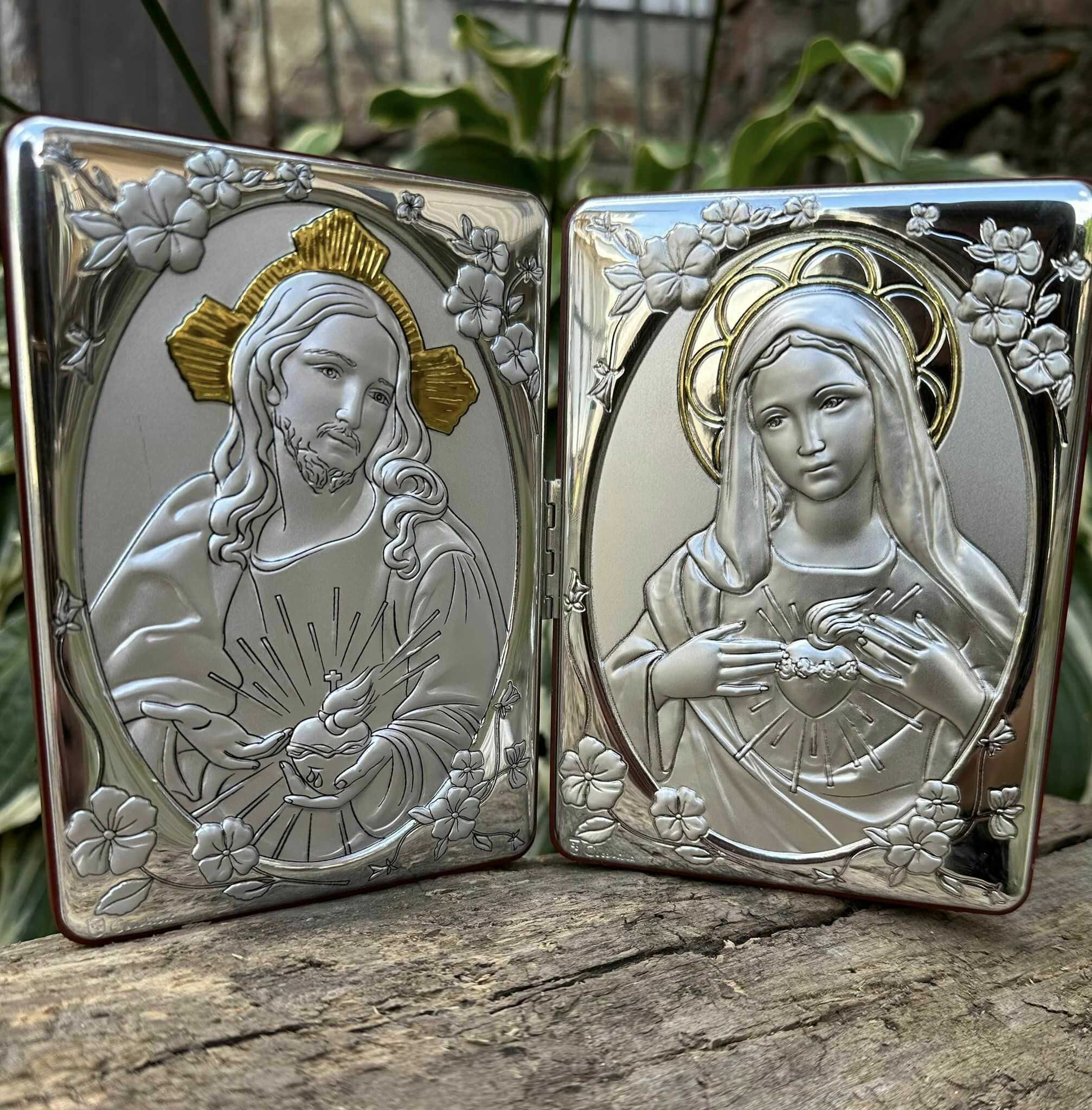Вінчальні ікони в срібному окладі Ісус та Божа Матір (код C738 B710-713) 20,5*14 см
